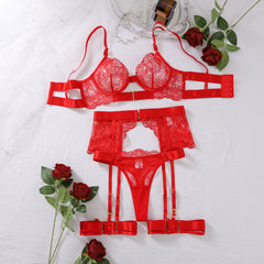 Women's Four-piece Embroidered Sexy See-through Underwear